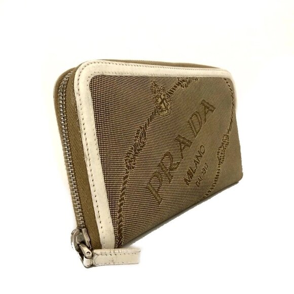 PRADA Logo Jacquard Canvas Zip Around Long Wallet Beige/7BH0711 - Picture 2 of 7